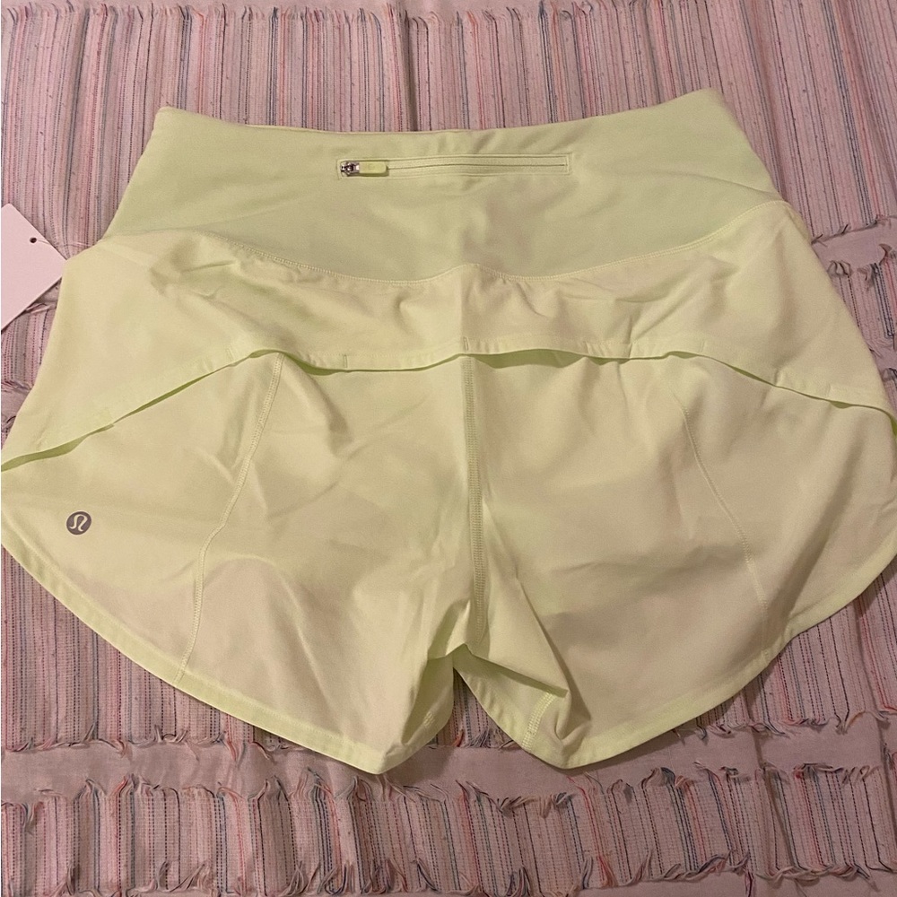 Lululemon speed up short, green, yellow, brand new size 6